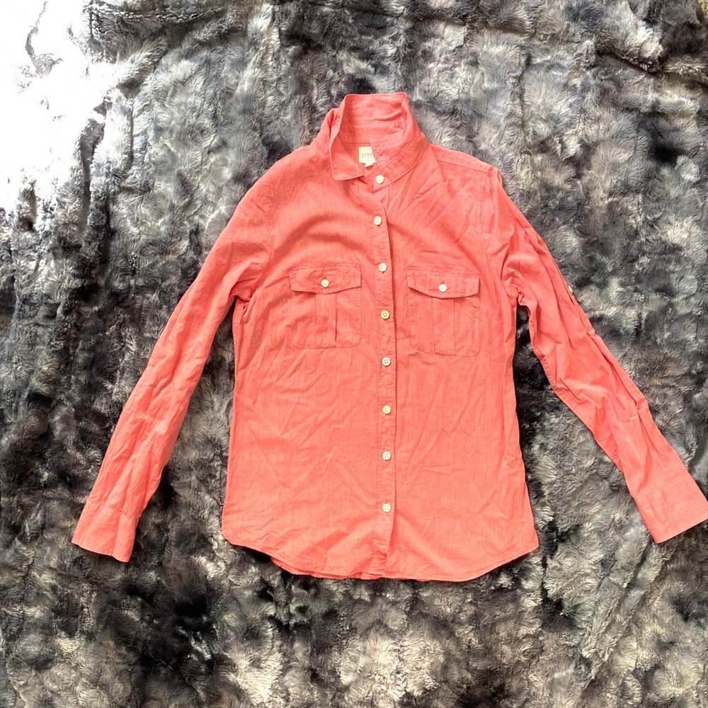 J Crew 100% Cotton Pink Button Down Blouse . Small
